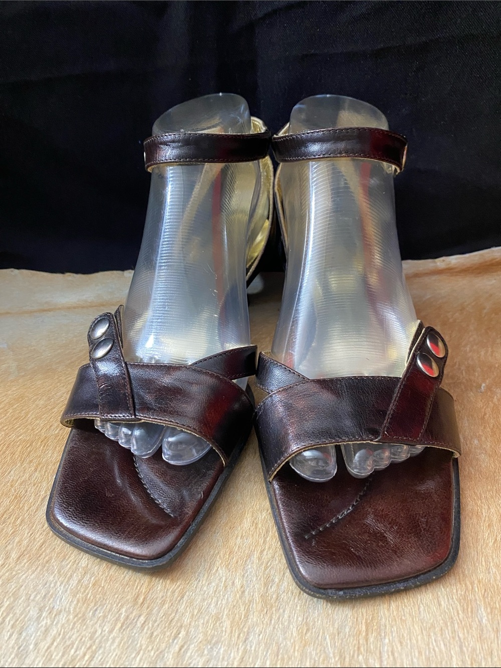 Women's Dark Brown Leather Open-Toe Sandals with Ankle Strap